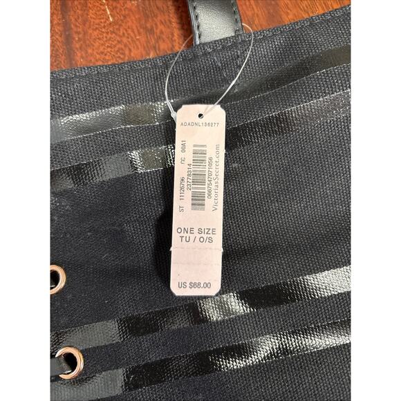 Victoria's Secret Weekender Tote Bag Large Black Zipper Top Travel Gym Commute - Picture 3 of 8